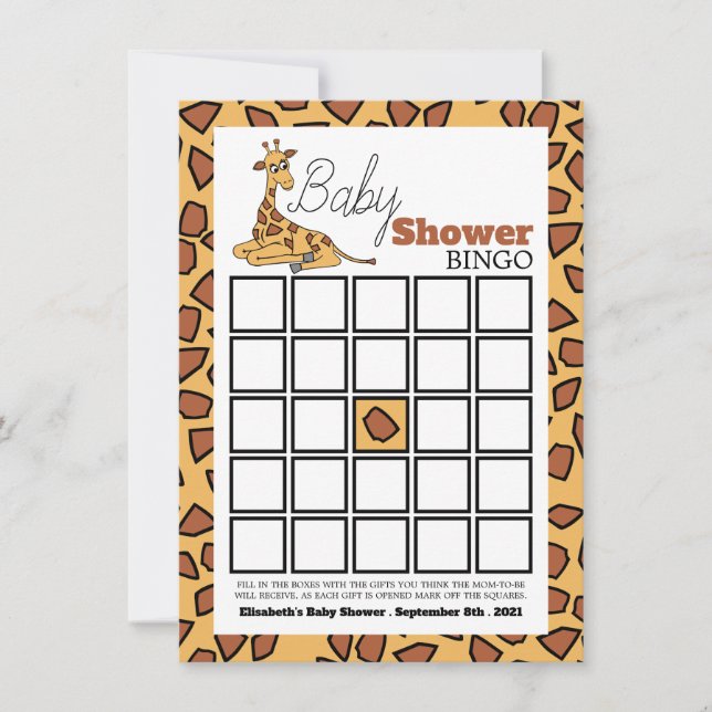 Baby Giraffe, Bingo de Baby Shower (Anverso)