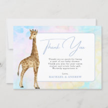 Baby Giraffe Blue Baby Shower Tarjeta de agradecim