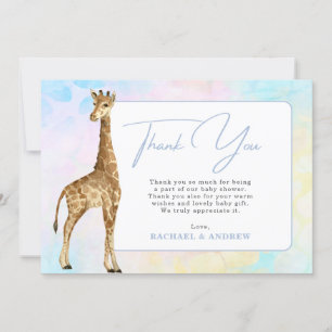 Baby Giraffe Blue Baby Shower Tarjeta de agradecim
