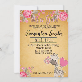 Baby Giraffe digital floral Invitación a la ducha 