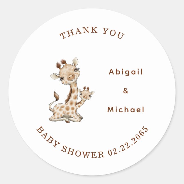 Baby Giraffe Gracias Pegatina Clásico Redondo (Anverso)
