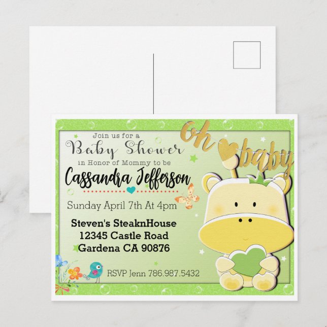 Baby Giraffe Invitación a la tarjeta postal para b (Anverso / Reverso)