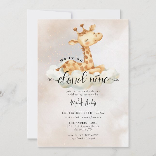 Baby Giraffe | Invitaciones a la ducha de bebé acu (Anverso)