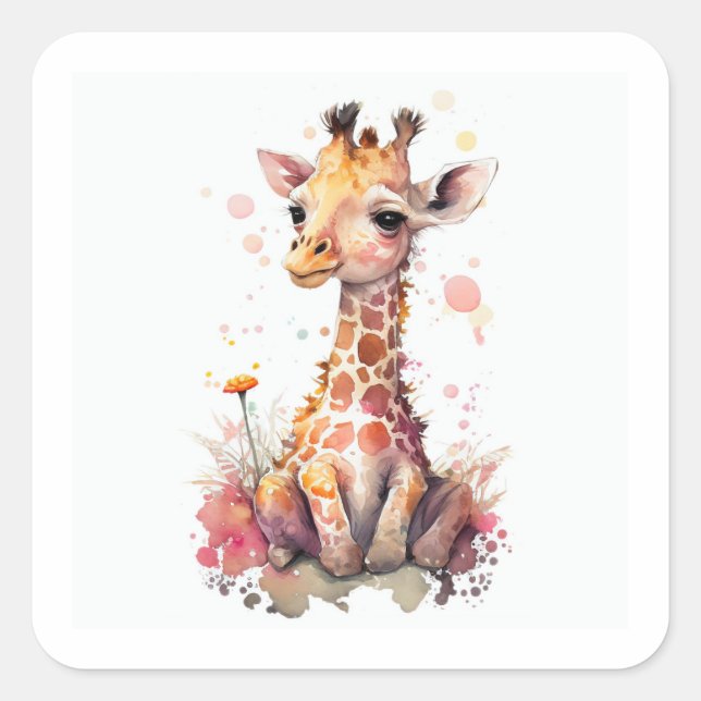 Baby Giraffe Square Pegatina (Anverso)