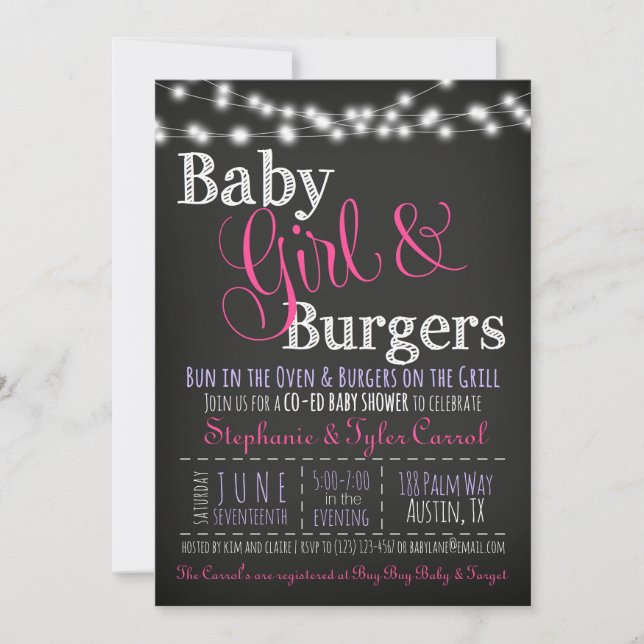 Baby Girl Burgers BBBQ Shower Tarjeta de libro de  (Anverso)