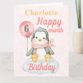 Baby Girl Pingüino 6 Meses Tarjeta Grande de Cumpl