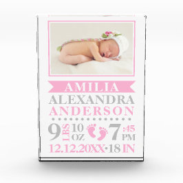 BABY Girl Pink Keepsake Name Birth Date FOTO