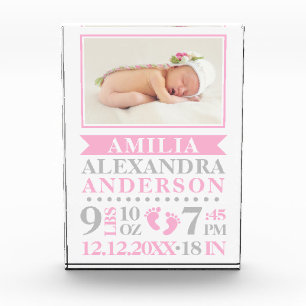 BABY Girl Pink Keepsake Name Birth Date FOTO