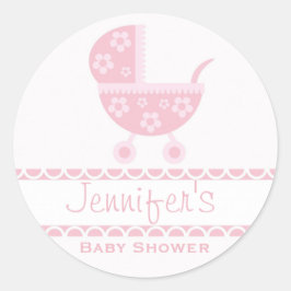 Baby Girl Pink Pram Stroller Baby Shower Pegatinas