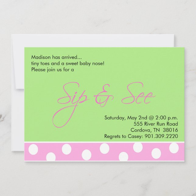 Baby Girl Sip y ver invitaciones (Anverso)