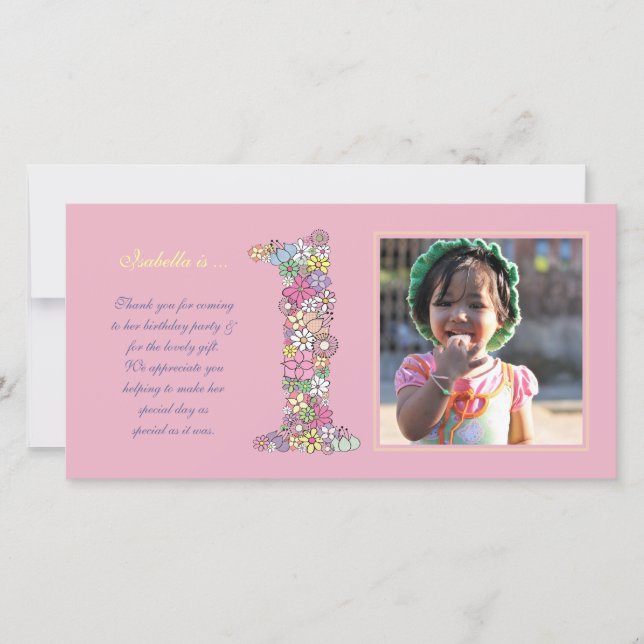 Baby Girls 1st Birday Gracias Tarjeta fotográfica (Anverso)