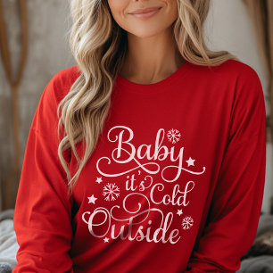 Baby hace frío afuera Camiseta de invierno roja pa