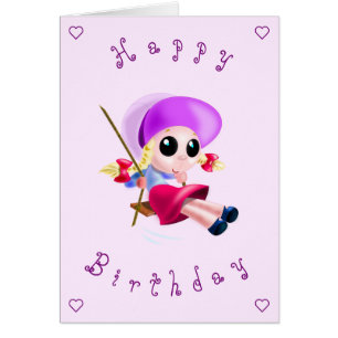 Baby Happy Birday Card Little Girl Swinging