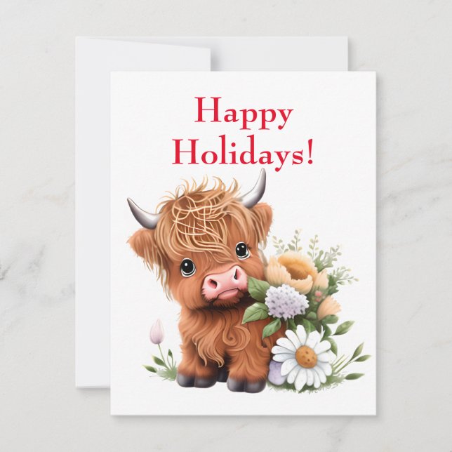 Baby Highland Cow con tarjeta de vacaciones Daisie (Anverso)