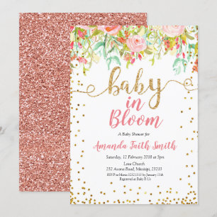 Baby in Bloom Invitación Card Rosa oro