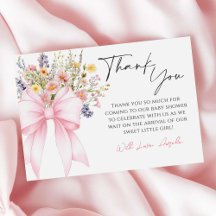 Baby in Bloom Pink Bow Baby Shower Gracias Tarjeta