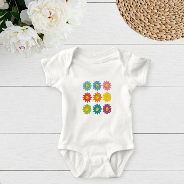 Baby Jersey Bodysuit with Happy Daisies - Retro (Subido por el creador)