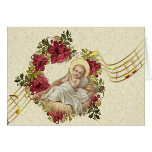 Baby Jesus en Manger Navidades Floral Music Notes