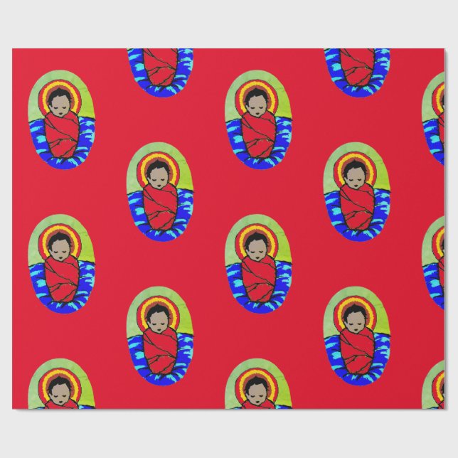 BABY JESUS SOBRE NAVIDADES ROJOS Papel envuelto (Superficie plana)