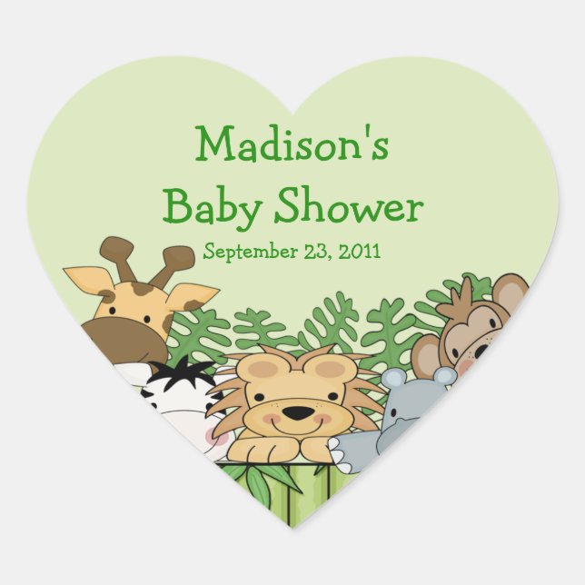 Baby Jungle Safari Baby Shower Heart Pegatina