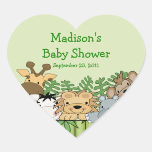 Baby Jungle Safari Baby Shower Heart Pegatina