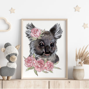 Baby Koala Rosa Animal Poster   Impresión de pared
