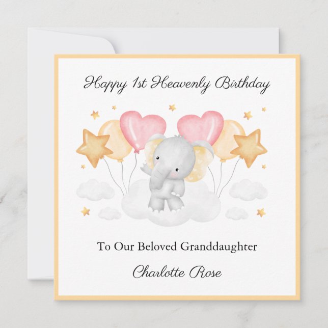 Baby Loss Birthday Orange Jungle Elephant Card (Anverso)