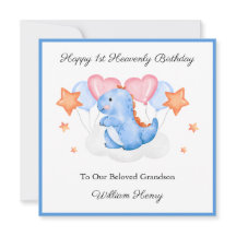 Baby Loss Boy Blue Dinosaur Heavenly Birthday Card