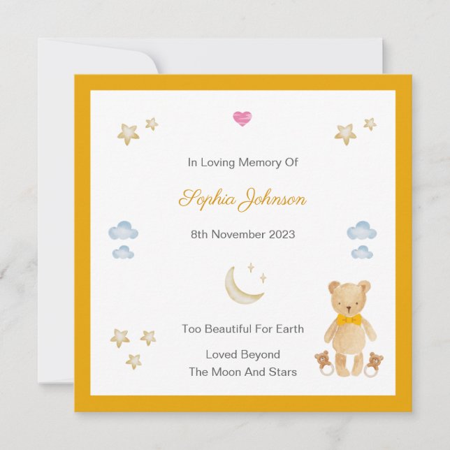 Baby Loss Moon Stars Teddy Memorial Flat Card (Anverso)