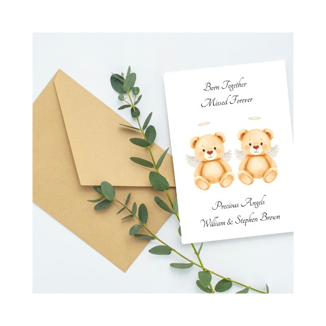 Baby Loss Twins Born Together Teddy Bear Card (Subido por el creador)