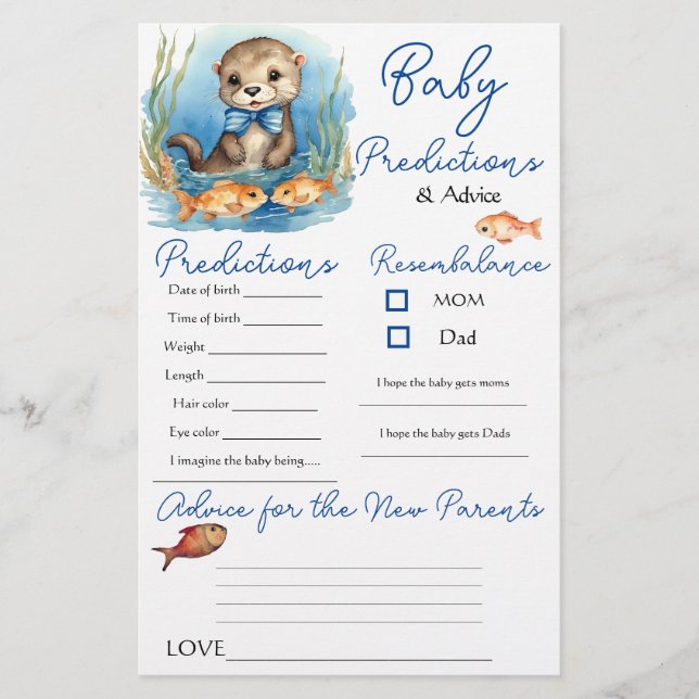 Baby Otter Boy Tarjeta de consejo para bebés (Anverso)