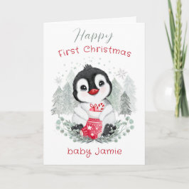 Baby Penguin Cute Primera tarjeta de Navidades
