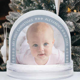 Baby Photo Dusty Blue Arch Snowflakes Christmas