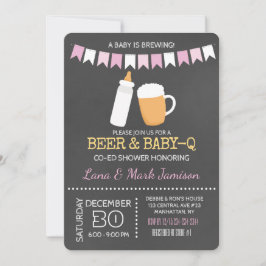 Baby-Q BBQ Beer Shower Co-Ed Chica Invitación Rosa