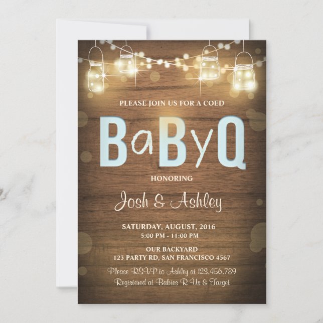 Baby Q invitación Coed BBQ Baby Shower Rustic Blue (Anverso)