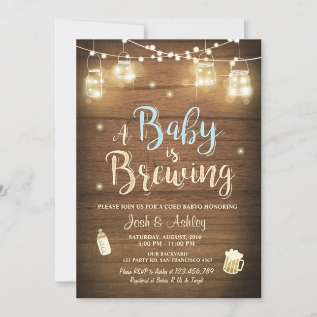 Baby Q invitación Coed BBQ Beber Boy azul (Anverso)