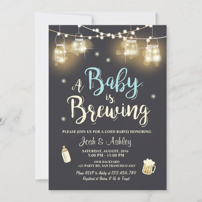 Baby Q invitación Coed BBQ Beber Boy azul (Anverso)