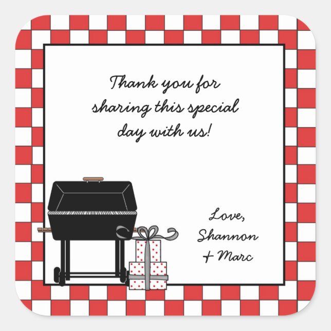 Baby Q Shower Favor Pegatina BBQ Barbeque con parr (Anverso)