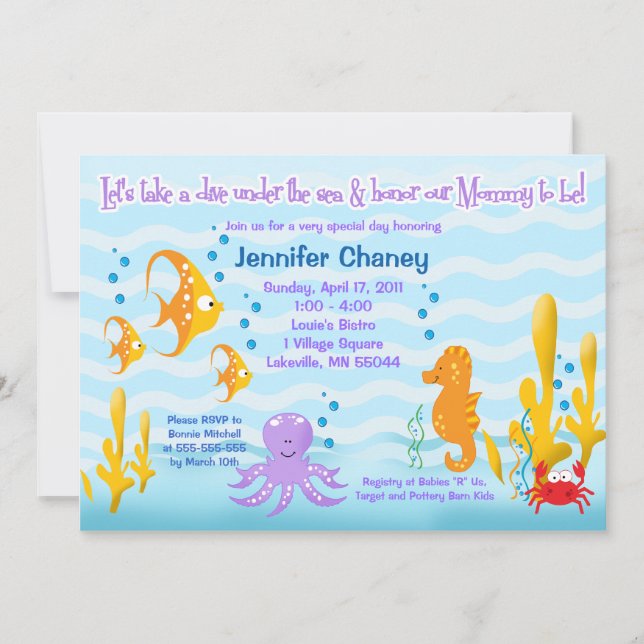 BABY SEA CRITTERS Invitación Baby Shower 5x7 (Anverso)
