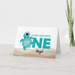 Baby Sea Turtle Primera Tarjeta de Cumpleaños
