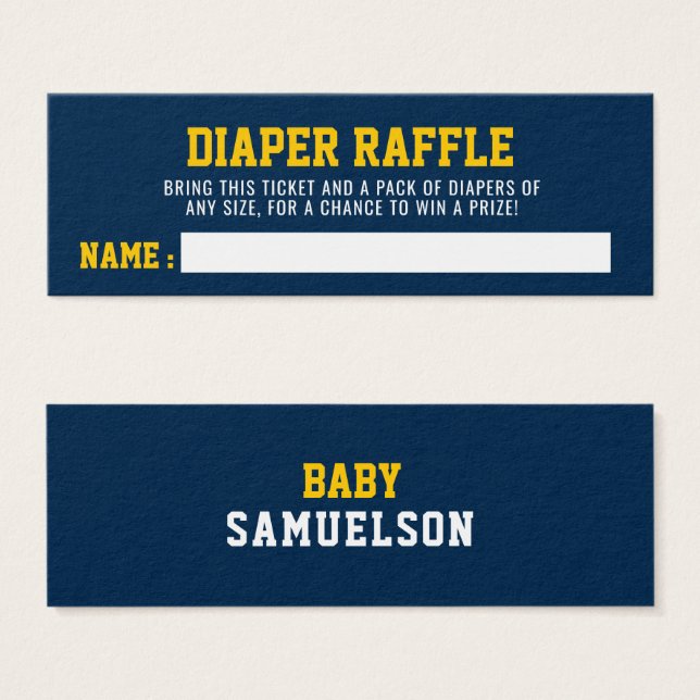 BABY SHOWER amarillo azul DIAPER RAFFLE Ticket Spo (Anverso y reverso)