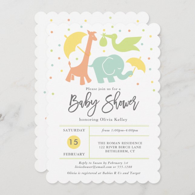 Baby Shower animal, Invitación neutral de género (Anverso / Reverso)