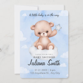 Baby Shower azul y blanco en invitación