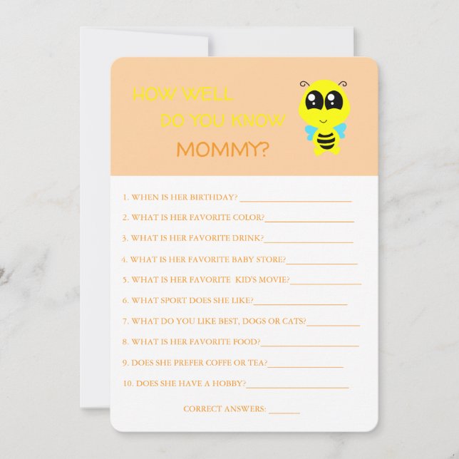 Baby Shower, Bee, ¿Qué Tan Bien Conoce La Tarjeta  (Anverso)