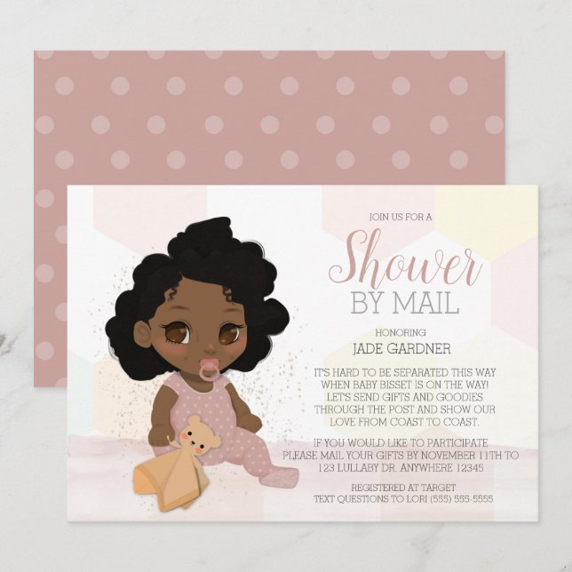 Baby Shower Black Curly Hair Por Invitación Por Co (Anverso / Reverso)