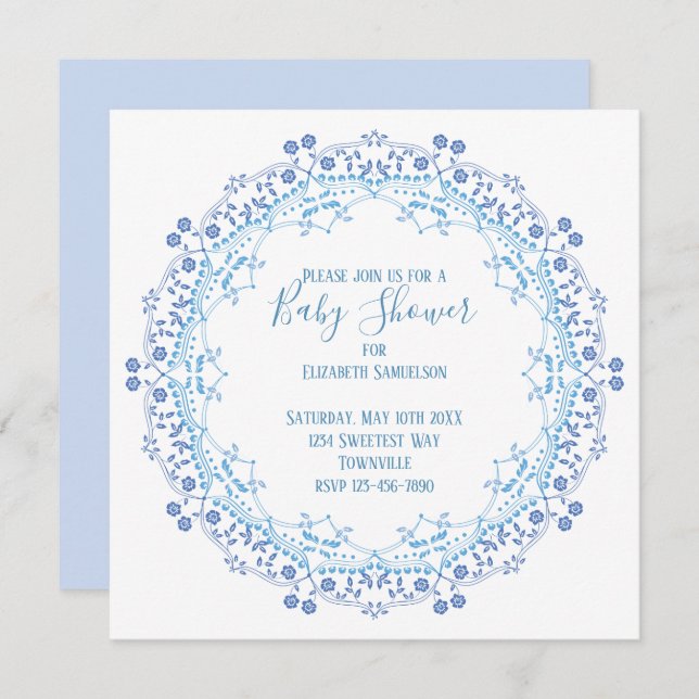 Baby Shower Blue Greenery Modern Cute Mandala (Anverso / Reverso)