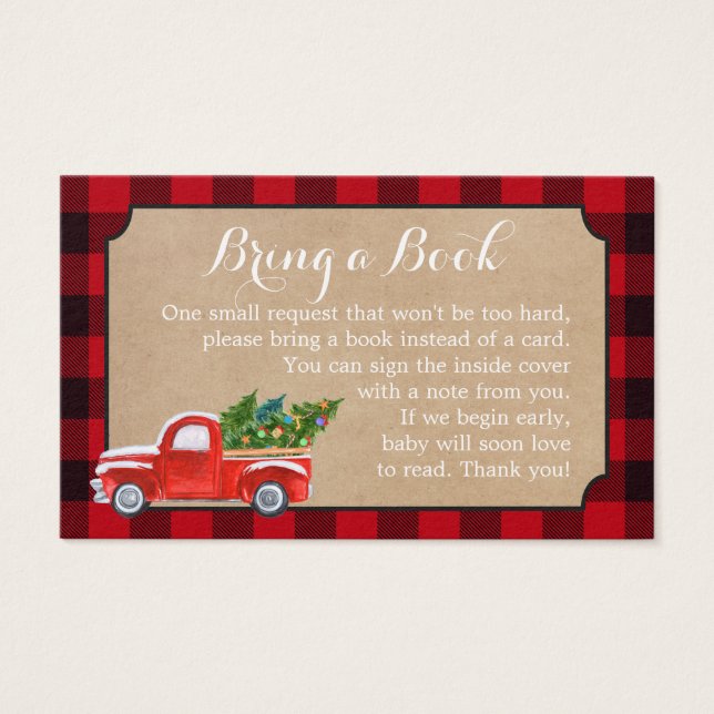 Baby Shower Book Request Navidades Truck Red Plaid (Anverso)