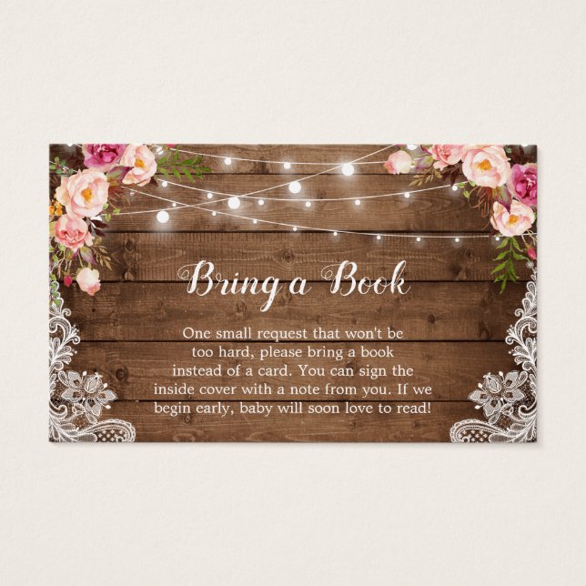Baby Shower Book Request Rustic Pink Floral Lace (Anverso)