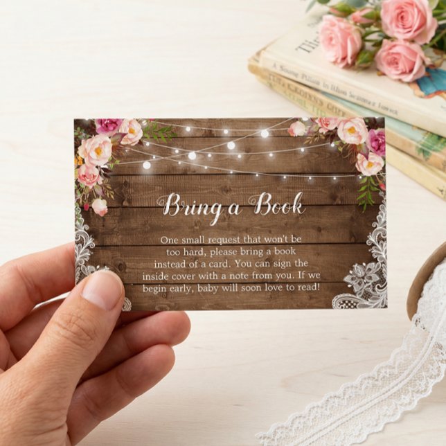Baby Shower Book Request Rustic Pink Floral Lace (Subido por el creador)