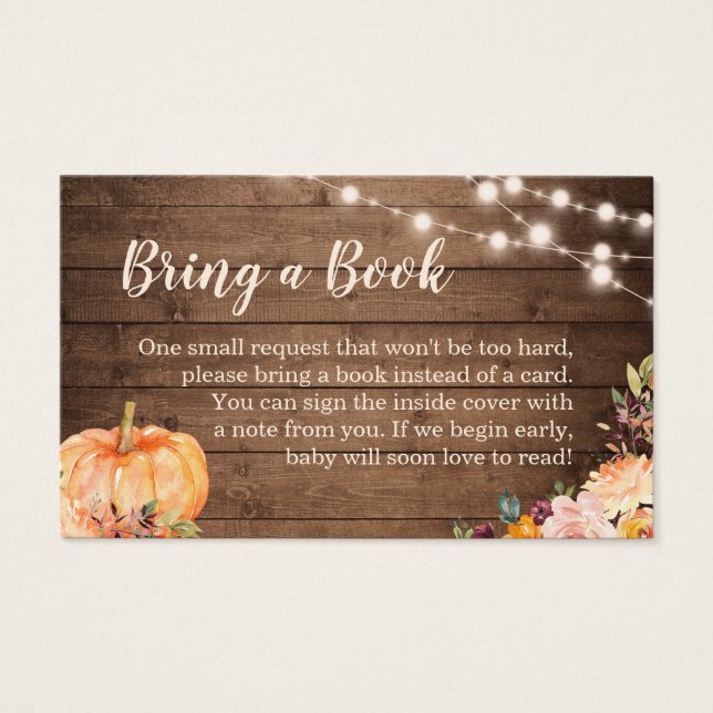 Baby Shower Book Request Rustic Pumpkin Wood (Anverso)